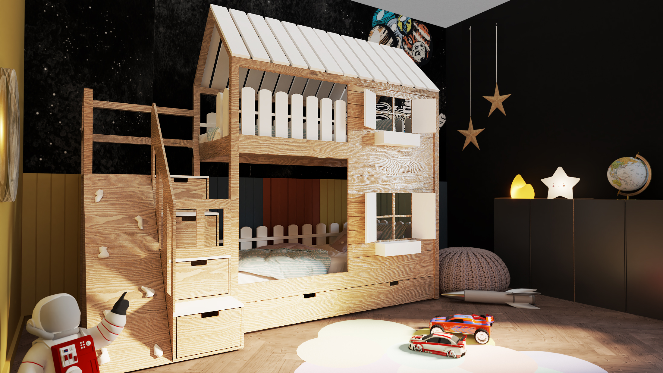 Łóżko piętrowe ze ścianką wspinaczkową Łóżko piętrowe ze ścianką wspinaczkową