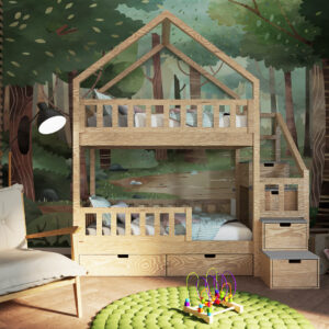 Łóżko piętrowe domek ze schodami