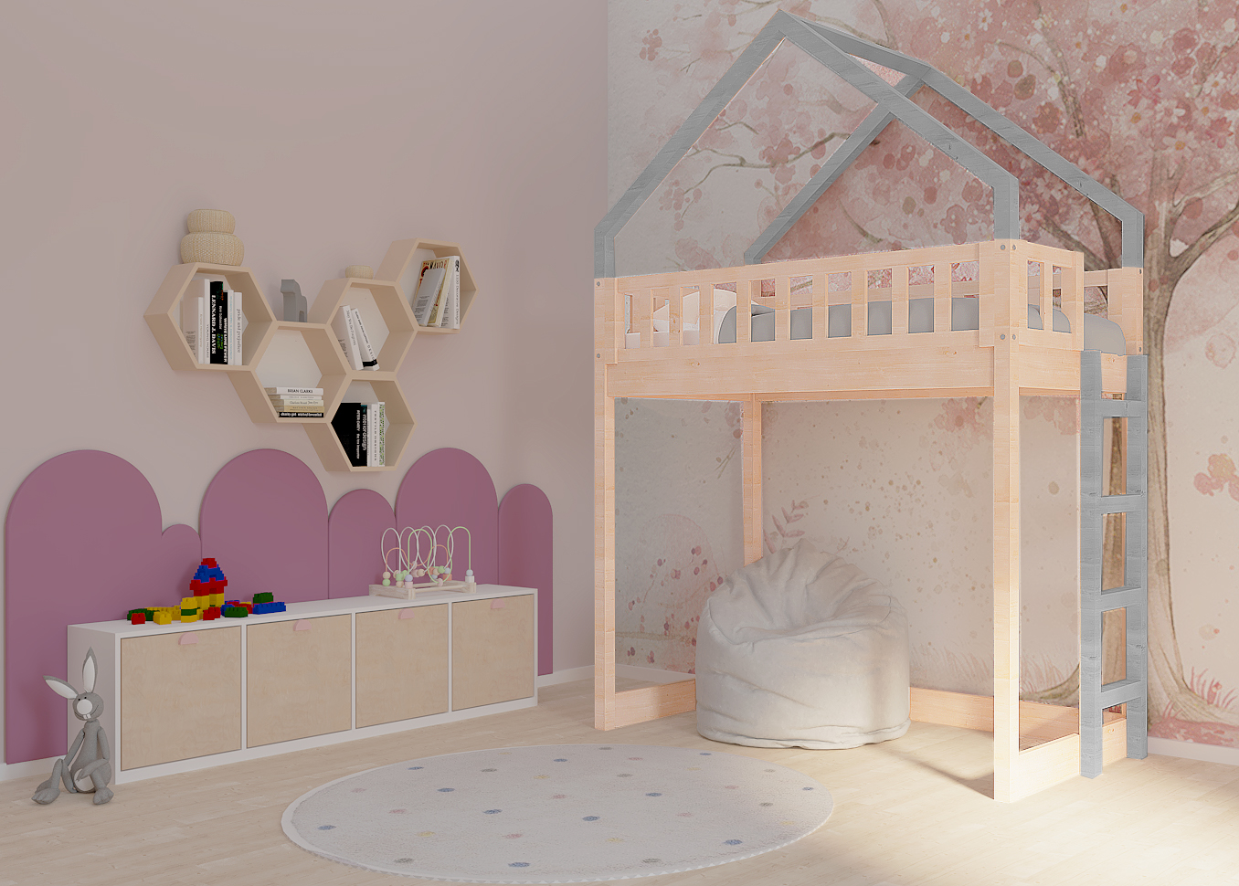 piętrusek z drabinką szary piętrusek z drabinką szary