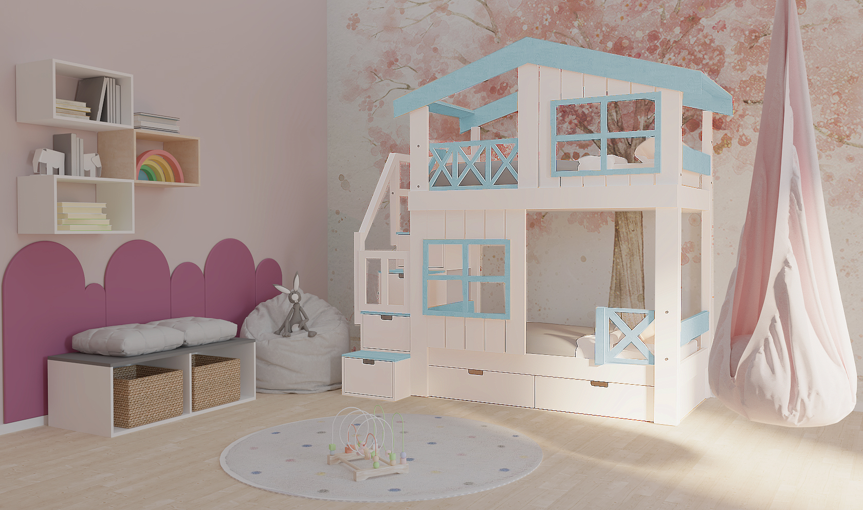 wiejski domek ze schodkami niebieski wiejski domek ze schodkami niebieski