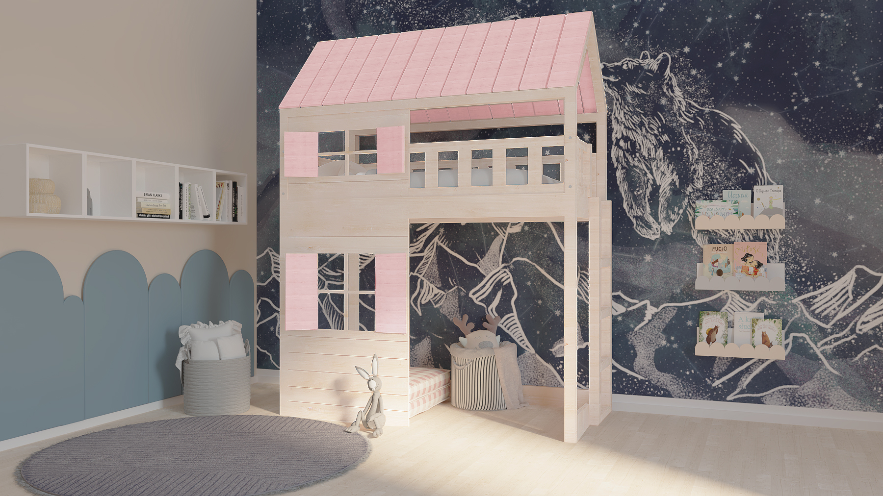 chatynka antresola z drabinką pudrowy róz chatynka antresola z drabinką pudrowy róz