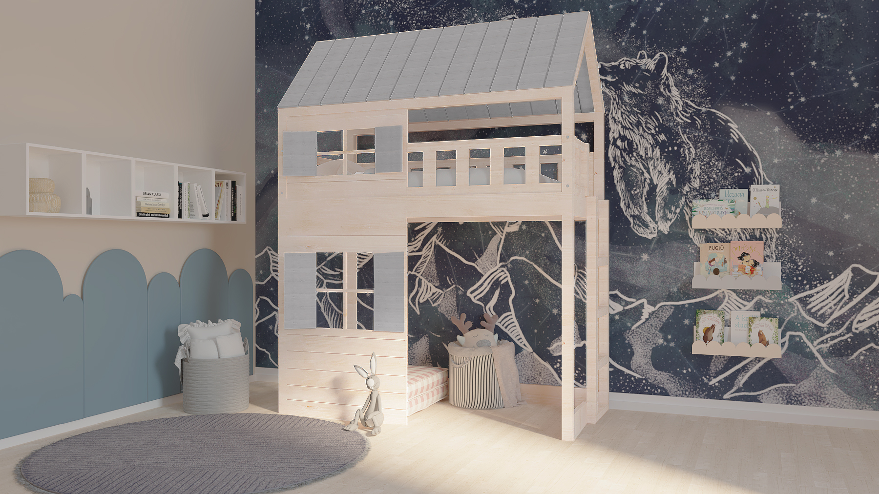 chatynka antresola z drabinką szara chatynka antresola z drabinką szara