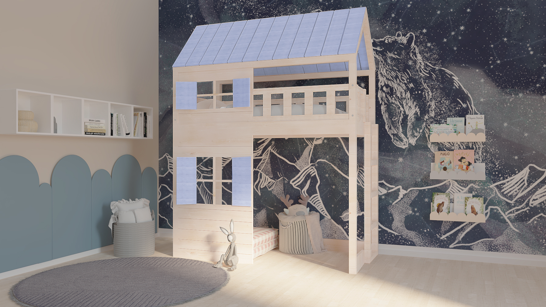 chatynka z drabinką niebieska chatynka z drabinką niebieska